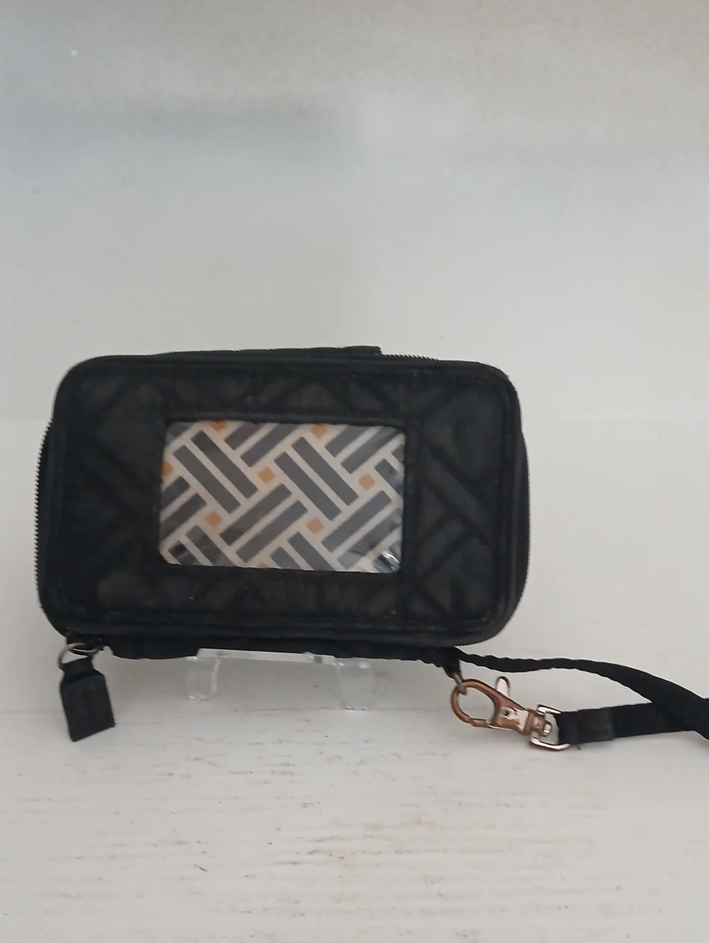 Vera Bradley Black Quilted Cell Phone Wristlet with Clear ID Window